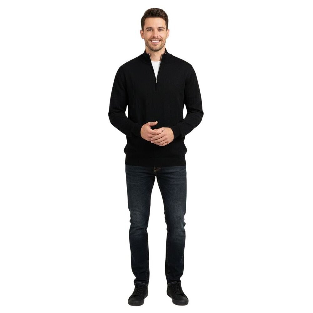 Black 1/2 Zip Cashmere Silk Mockneck Sweater Quality Classic Size M